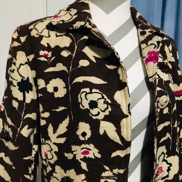 Chico's Floral Brown Jacket with Pink Accents - Picture 1 of 6